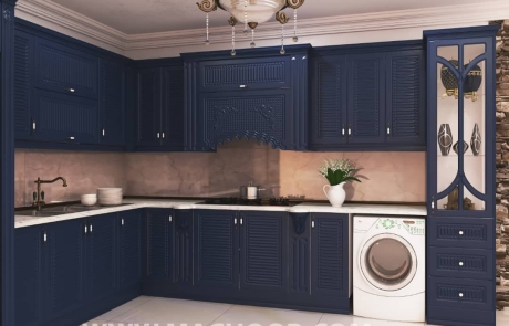 کابینت آشپزخانه نئوکلاسیک به رنگ آبی