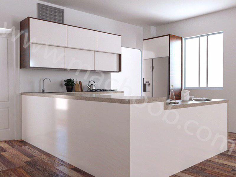 کابینت آشپزخانه هایگلاس سفید و طرح چوب