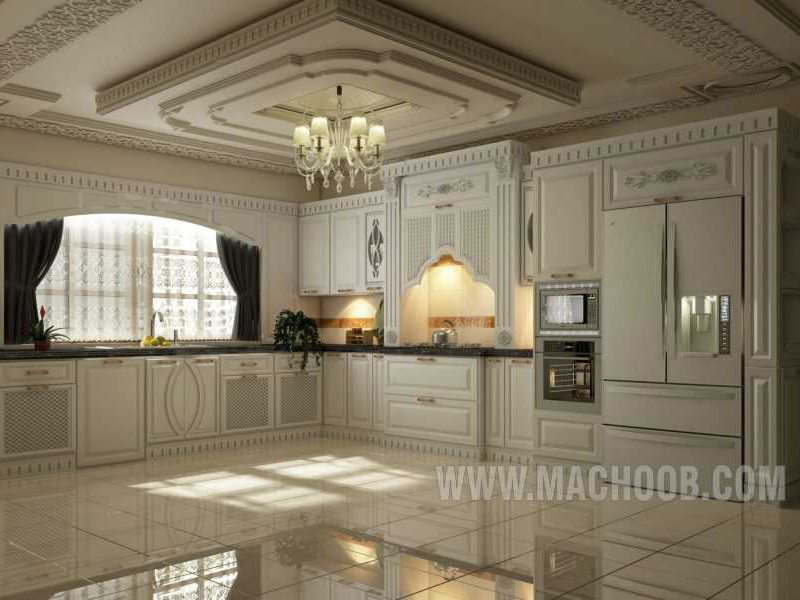 طرح کابینت کلاسیک سفید برای آشپزخانه بزرگ