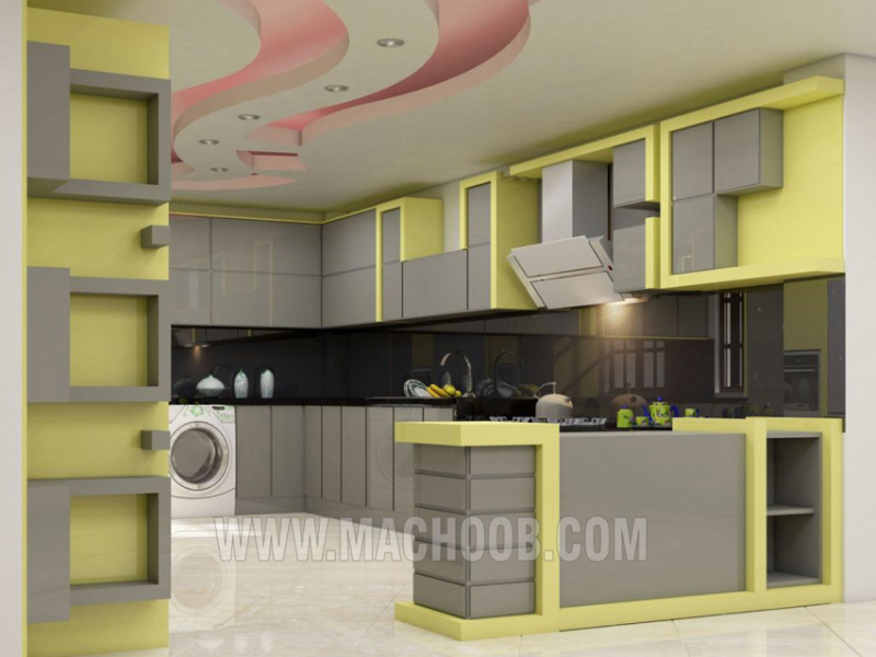 کابینت آشپزخانه جدید ترکیب طوسی و سبز