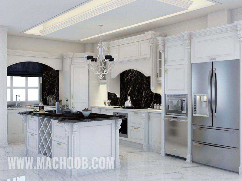 کابینت آشپزخانه کلاسیک روکش چوب سفید