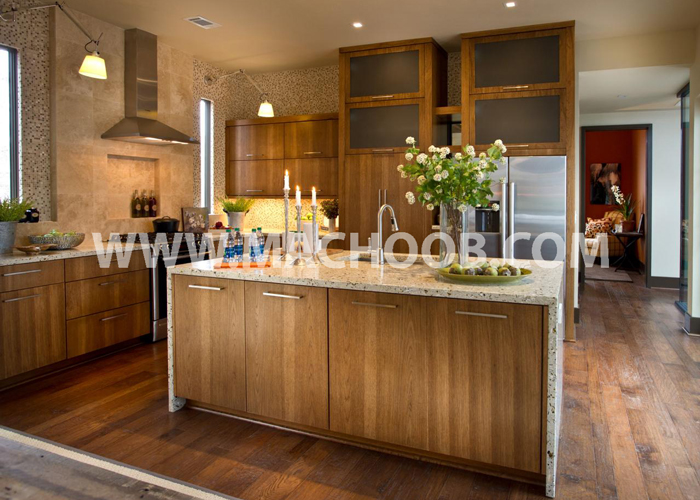 کابینت آشپزخانه رنگ قهوه ای و طرح چوب