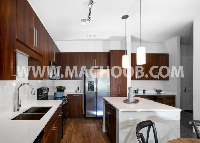 کابینت آشپزخانه مدرن سفید ترکیبی با طرح چوب